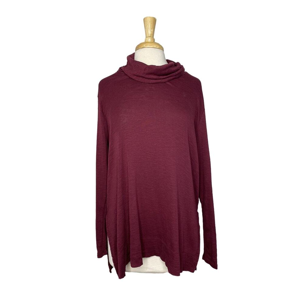 J.JILL Burgundy Red Pima Cowl Neck Tunic Top Large Petite Long Sleeve - Picture 1 of 10